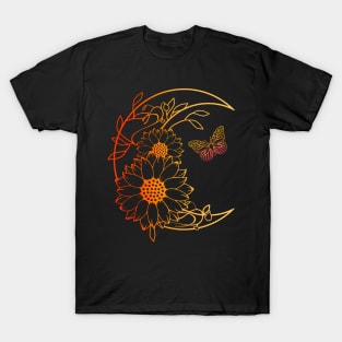 Moon with Sunflowers and Butterfly T-Shirt